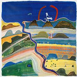 Larger image in new window. Fig. 5: Ginger Riley Munduwalawala, The Limmen Bight River – my mother’s country, 1993, synthetic polymer paint on canvas, 190 x 191 cm, printed in: Ryan, Judith: Ginger Riley, National Gallery of Victoria, Melbourne 1997, exh. cat., p. 92