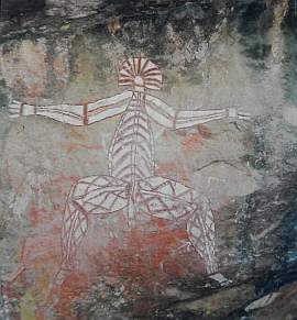 Larger image in new window: The oldest artistic creations of mankind, up to 30,000 or 40,000 years old, are rock paintings and rock etchings in Australia, yet their symbols (e.g. the concentric circles) can still be found in some of today’s paintings.