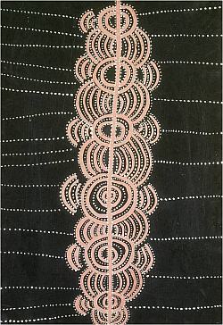 größeres Bild im neuen Fenster. Abb. 9: Mick Namarari Tjapaltjarri, Yam Travelling in the Sandhills, 1971, Acryl auf Holz, 51,4 x 35,9 cm, abgedruckt in Benjamin, Roger und Weislogel, Andrew C. (Hg.): Icons of the Desert: Early Aboriginal Paintings from Papunya, Herbert F. Johnson Museum of Art, Cornell University, New York 2009, S. 94